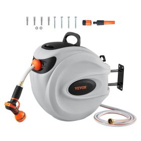 VEVOR Retractable Hose Reel, 130 ft x 1/2 inch, 180wivel Bracket Wall-Mounted, Garden Water Hose Reel with 9-Pattern Nozzle, Automatic Rewind, Lock a