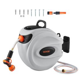 VEVOR Retractable Hose Reel, 65 ft x 5/8 inch, 180wivel Bracket Wall-Mounted, Garden Water Hose Reel with 9-Pattern Nozzle, Automatic Rewind, Lock at
