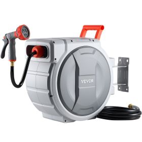 VEVOR Retractable Garden Hose Reel, 1/2 in x 100 ft, Wall Mounted Hose Reel with 9-Function Sprayer Nozzle and 180wivel Bracket, Any Length Lock, Aut