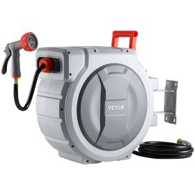 VEVOR Retractable Garden Hose Reel, 1/2 in x 130 ft, Wall Mounted Hose Reel with 9-Function Sprayer Nozzle and 180wivel Bracket, Any Length Lock, Aut