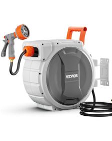 VEVOR Retractable Garden Hose Reel, 1/2 Inch x 145 ft Wall Mounted Hose Reel, Heavy Duty Garden Hose Reel with 9 Patterns Nozzle, Any Length Lock, Upg