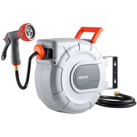 VEVOR Retractable Garden Hose Reel, 1/2 in x 50 ft, Wall Mounted Hose Reel with 9-Function Sprayer Nozzle and 180wivel Bracket, Any Length Lock, Auto