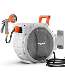 VEVOR Retractable Garden Hose Reel, 1/2 Inch x 65 ft Wall Mounted Hose Reel, Heavy Duty Garden Hose Reel with 9 Patterns Nozzle, Any Length Lock, Upgr