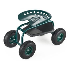 VEVOR Rolling Garden Cart with Swivel Seat, Heavy Duty Garden Seat with Storage Basket & Tool Tray, 300 lbs Weight Capacity, Outdoor Utility Gardening
