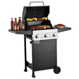 VEVOR Gas Grill, 3 Burner Propane Gas Grill with Spacious 338 SQ.In Grilling Area, Carbon Steel Enamel Grates, Outdoor 36,000 BTU Patio Garden BBQ Gri