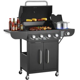 VEVOR Gas Grill, 4 Burner Propane Gas Grill with Side Burner, 425 SQ.In Grilling Area, Carbon Steel Enamel Grates, Outdoor 52,000 BTU Patio Garden BBQ