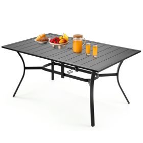 VEVOR Outdoor Patio Dining Table, 59 inch Long Rectangular Metal Steel Slat Backyard Bistro Tables for 4-6, with 1.5 in Umbrella Hole, All-Weather Lar