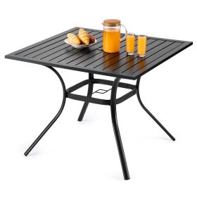 VEVOR Outdoor Patio Dining Table, 37 inch Square Metal Steel Slat Backyard Bistro Tables, with 1.5 in Umbrella Hole, Outside All-Weather Large Furnitu