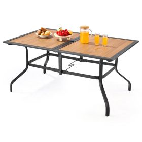 VEVOR Outdoor Patio Dining Table, 59 inch Long Rectangular Wood-Like Steel Slat Backyard Bistro Tables for 4-6, with 1.5 in Umbrella Hole, All-Weather