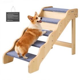 VEVOR Wood Pet Stairs, 5-Step Dog Stairs for High Beds, Sofa & Cars, 150lbs Load Capacity, Non-Slip Surface, Stable Cat & Dog Step Ladder for Small Me