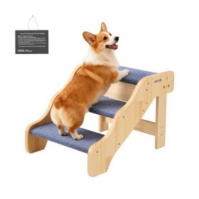 VEVOR Wood Pet Stairs, 3-Step Dog Stairs for High Beds, Sofa & Cars, 150lbs Load Capacity, Non-Slip Surface, Stable Cat & Dog Step Ladder for Small Me