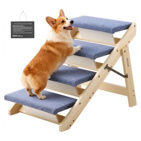 VEVOR Wood Pet Stairs, 4-Step Dog Stairs for Beds, Sofa & Cars, 150lbs Load Capacity, Floded Flat Design, Stable & Sturdy Cat & Dog Step Ladder for Sm