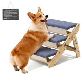 VEVOR Wood Pet Stairs, 3-Step Dog Stairs for Beds, Sofa & Cars, 150lbs Load Capacity, Floded Flat Design, Stable & Sturdy Cat & Dog Step Ladder for Sm