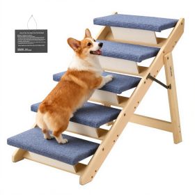VEVOR Wood Pet Stairs, 5-Step Dog Stairs for Beds, Sofa & Cars, 150lbs Load Capacity, Floded Flat Design, Stable & Sturdy Cat & Dog Step Ladder for Sm