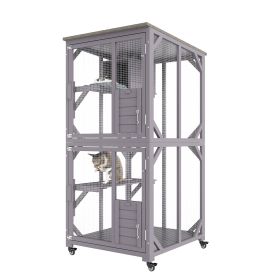 VEVOR Cat House Outdoor, 3-Tier Large Catio, Cat Enclosure with 360otating Casters, 2 Platforms, A Resting Box and Large Front Door, 29.9 x 34 x 64.1