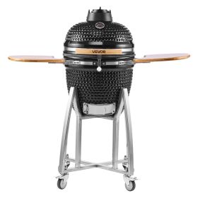 VEVOR Charcoal Smoker and Grill, 18" Kamado Charcoal BBQ Smoker, Movable Ceramic Barbecue Grill with 4 Wheels (2 Lockable), Built-in Thermometer, Air