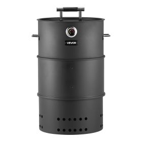 VEVOR Charcoal Smoker Grill, 18.5" Barrel Charcoal BBQ Smoker, Coated Steel Outdoor Barbecue Grill with 2 Grilling Grates, 1 Hanging Rod, 6 Hooks & Th