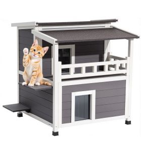 VEVOR Insulated Cat House, 2-Story Wooden Cat Shelter, Foam Insulation, Feral Kitty Shelter with Balcony, Waterproof Cats Condos for Indoor & Outdoor
