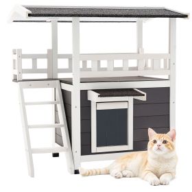 VEVOR Outdoor Cat House, 2-Story Wooden Cat Shelter with Stairs & Balcony, Elevated Feral Kitty Shelter, Spacious Room, Waterproof Cats Condos for Ind