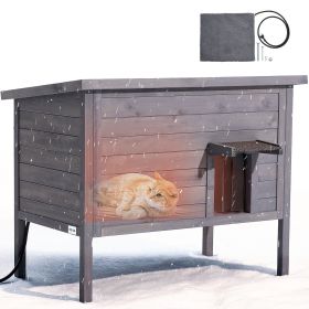 VEVOR Heated Cat House, Insulated Wooden Cat House for Outdoor Cats, Waterproof Feral Kitty Shelter with Heating Pad, PVC Flap Door & Openable Asphalt