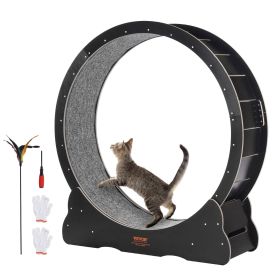 VEVOR Wooden Cat Exercise Wheel, 43.3" Large Cat Treadmill Wheel for Indoor Cats, Cat Running Wheel with Detachable Carpet & Cat Teaser for Running/Wa