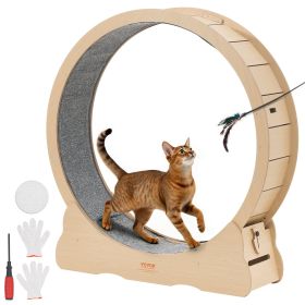 VEVOR Cat Exercise Wheel, 48 in Wooden Cat Running Wheel for Indoor Cats up to 28 lbs, Cats Treadmill with Carpeted Runway & Locking Mechanism, Quiet