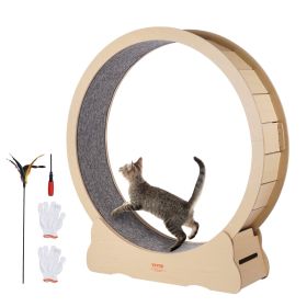 VEVOR Wooden Cat Exercise Wheel, 52" Large Cat Treadmill Wheel for Indoor Cats, Cat Running Wheel with Detachable Carpet & Cat Teaser for Running/Walk