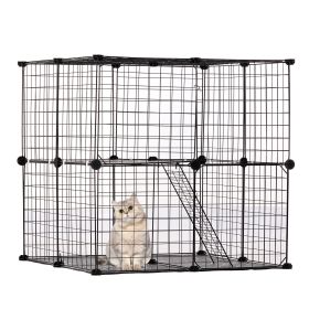 VEVOR Large 2-tier Cat Cage, 28 x 28 x 28", DIY Detachable Metal Wire Cat Enclosure, with Ramp Ladder Adjustable Resting Platform, Crate Large Indoor