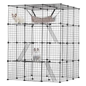 VEVOR Large 4-tier Cat Cage, 41 x 41 x 55", Detachable Metal Wire Cat Enclosure, with 4 Front Doors Hammock Ramp ladders, Indoor & Outdoor Crate Exerc