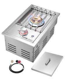 VEVOR Single Grilling Side Burner, 17,000BTU Liquid Propane Side Burner for Outdoor Kitchen, Convertible to Natural Gas, 304 Stainless Steel Built-in