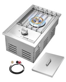 VEVOR Single Grilling Side Burner, 15,000BTU Liquid Propane Side Burner for Outdoor Kitchen, Convertible to Natural Gas, 304 Stainless Steel Built-in
