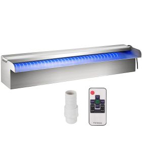 VEVOR Pool Fountain Stainless Steel Pool Waterfall 11.8" x 4.5" x 3.1"(W x D x H) with LED Strip Light Waterfall Spillway with Pipe Connector Recta