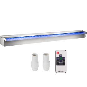 VEVOR Pool Fountain Stainless Steel Pool Waterfall 35.4" x 4.5" x 3.1"(W x D x H) with LED Strip Light Waterfall Spillway with Pipe Connector Recta