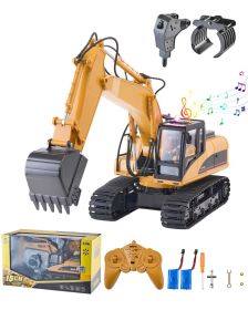VEVOR Remote Control Excavator Toy, 15 Channel, 3 in 1 Remote Control Digger with Metal Shovel, 1:14 Scale RC Excavator with Light & Sound, Full Funct