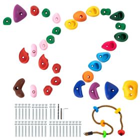 VEVOR 32 Rock Climbing Holds, Multi-Size and Colored Climbing Rocks for Kids and Adults, Rock Wall Holds with Colored Climbing Rope and Mounting Hardw