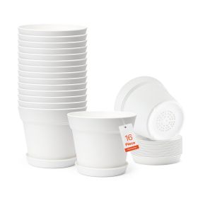 VEVOR Plastic Plant Pots, 16 Packs 6 in Durable Planters, Lightweight Nursery Pots with Drainage Holes & Detachable Saucers, Round Tapered Flower Pot