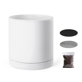 VEVOR Plant Pot, 12-Inch Large Cylinder Planter with Drainage Holes, Non-Slip Pads & Detachable Saucer, Modern Ceramic Flower Pots, Indoor and Outdoor