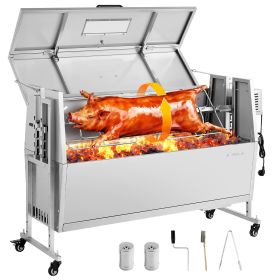 VEVOR Rotisserie Grill, 38W BBQ Outdoor Pig & Lamb Spit Roaster, Charcoal Spit Roaster with 132 LBS Capacity, Wheels & 4-Level Height, Stainless Steel