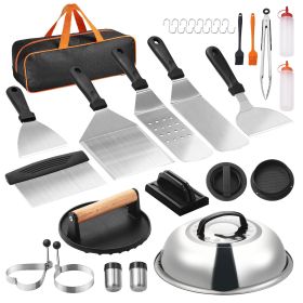 VEVOR 28PCS Griddle Accessories Kit, Flat Top Grill Accessory, Enlarged Spatula Gift Set, Stainless Steel Grilling Tools with Basting Cover, Tong, Bur