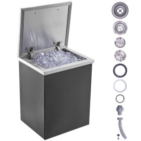 VEVOR Drop in Ice Chest, 14"L x 12"W x 18"H Stainless Steel Ice Cooler, Commercial Ice Bin with Hinged Cover, 40 qt Outdoor Kitchen Ice Bar, Drain-pip