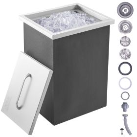 VEVOR Drop in Ice Chest, 14"L x 12"W x 18"H Stainless Steel Ice Cooler, Commercial Ice Bin with Cover, 40 qt Outdoor Kitchen Ice Bar, Drain-pipe and D