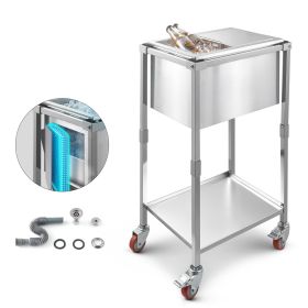 VEVOR Rolling Ice Chest Cooler Cart, 20"L x 14"W x 38"H Stainless Steel Cooling Bin on Wheels, 29.6 Quart Outdoor Stand Up Cooler Trolley with Shelf,