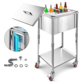 VEVOR Rolling Ice Chest Cooler Cart, 22"L x 16"W x 38"H Stainless Steel Cooling Bin on Wheels, 32.8 Quart Outdoor Stand Up Cooler Trolley with Shelf,