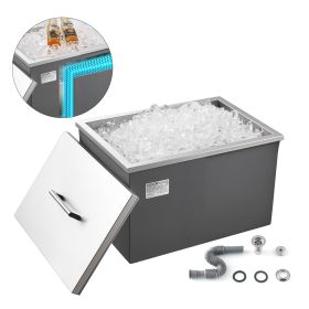 VEVOR Drop in Ice Chest, 20"L x 14"W x 12"H Stainless Steel Drop in Cooler, 31.7 Quart Commercial Ice Bin with Pot Lid for Outdoor Kitchen Patio Bar,