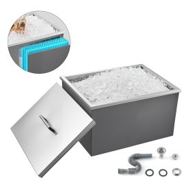 VEVOR Drop in Ice Chest, 22"L x 17"W x 12"H Stainless Steel Drop in Cooler, 45.3 Quart Commercial Ice Bin with Pot Lid for Outdoor Kitchen Patio Bar,