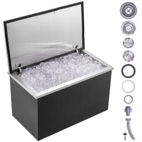VEVOR Drop in Ice Chest, 24"L x 20"W x 15"H Stainless Steel Ice Cooler, Commercial Ice Bin with Hinged Cover, 40 qt Outdoor Kitchen Ice Bar, Drain-pip