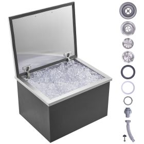 VEVOR Drop in Ice Chest, 20"L x 16"W x 13"H Stainless Steel Ice Cooler, Commercial Ice Bin with Hinged Cover, 40 qt Outdoor Kitchen Ice Bar, Drain-pip