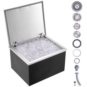 VEVOR Drop in Ice Chest, 28"L x 16"W x 17"H Stainless Steel Ice Cooler, Commercial Ice Bin with Hinged Cover, 40 qt Outdoor Kitchen Ice Bar, Drain-pip