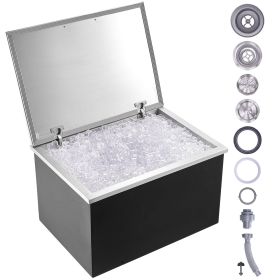 VEVOR Drop in Ice Chest, 28"L x 20"W x 17"H Stainless Steel Ice Cooler, Commercial Ice Bin with Hinged Cover, 40 qt Outdoor Kitchen Ice Bar, Drain-pip