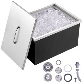 VEVOR Drop in Ice Chest, 20"L x 14"W x 12"H Stainless Steel Ice Cooler, Commercial Ice Bin with Cover, 40 qt Outdoor Kitchen Ice Bar, Drain-pipe and D